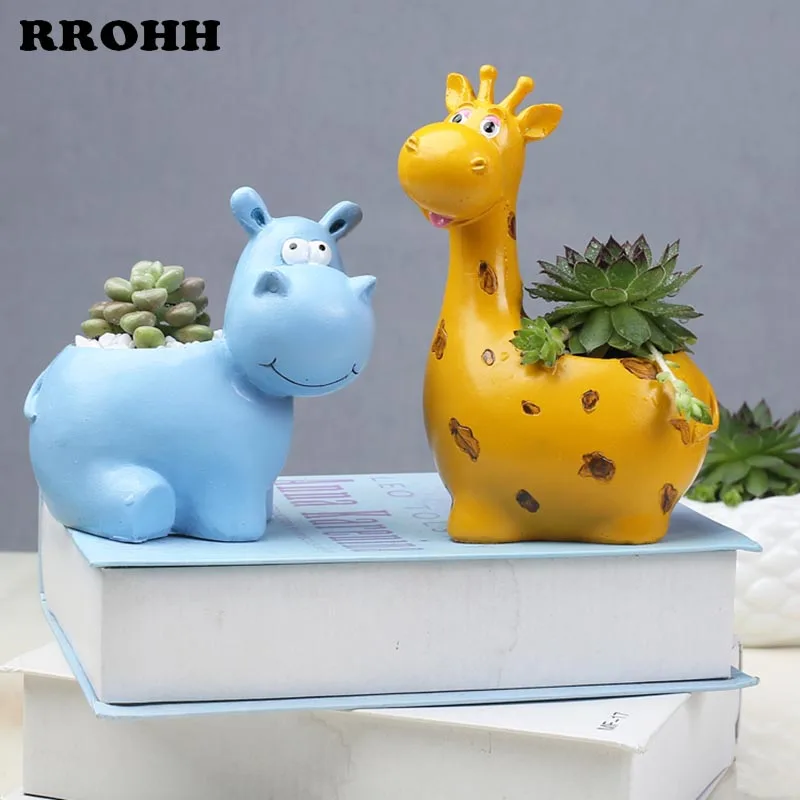 

Cute Cartoon Animal Resin Succulent Plant Pots for Garden Desk Ornaments Home Micro Landscape Decoration Cachepot for Flowers