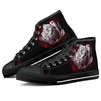

Blood white rose 3D Print Pattern Customizable male High Top Canvas Shoes high quality Classic Vulcanized Shoes man's shoes
