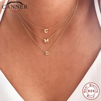 

CANNER Real 925 Sterling Silver 26 Letter Round Choker Necklace For Women European and American Minimalist Fine Jewelry