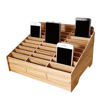 

GLOTRENDS 30-Grid Wooden Cell Phone Holder Desktop Organizer Storage Rack for Classroom Office (Rack30)