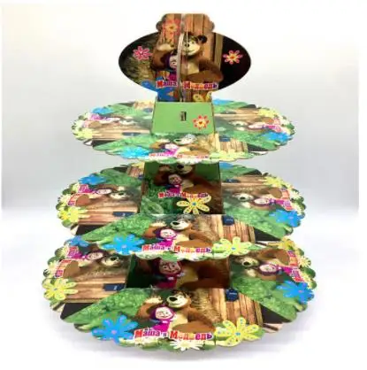 Cake stand Новые принадлежности для тематической вечеринки Маша и Медведь бумажные кружки, тарелки, салфетки, флаг, шляпа, соломенная детская одноразовая посуда на день рождения - Цвет: Cake stand