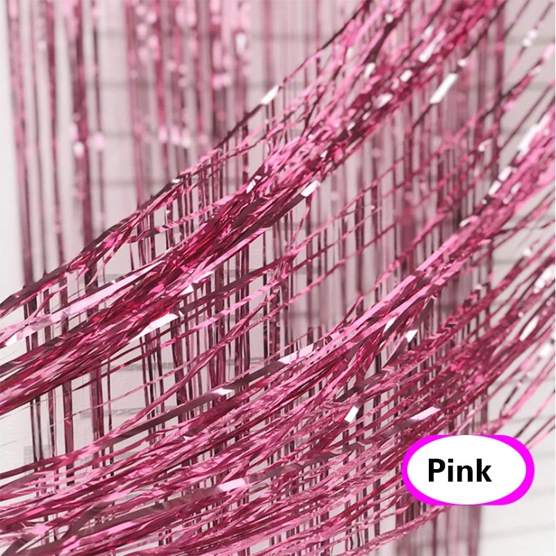 1 м 2 м 3 м 4 М Металлическая бахрома из фольги мерцающий фон свадебное украшение стены девичник день рождения фон - Цвет: pink