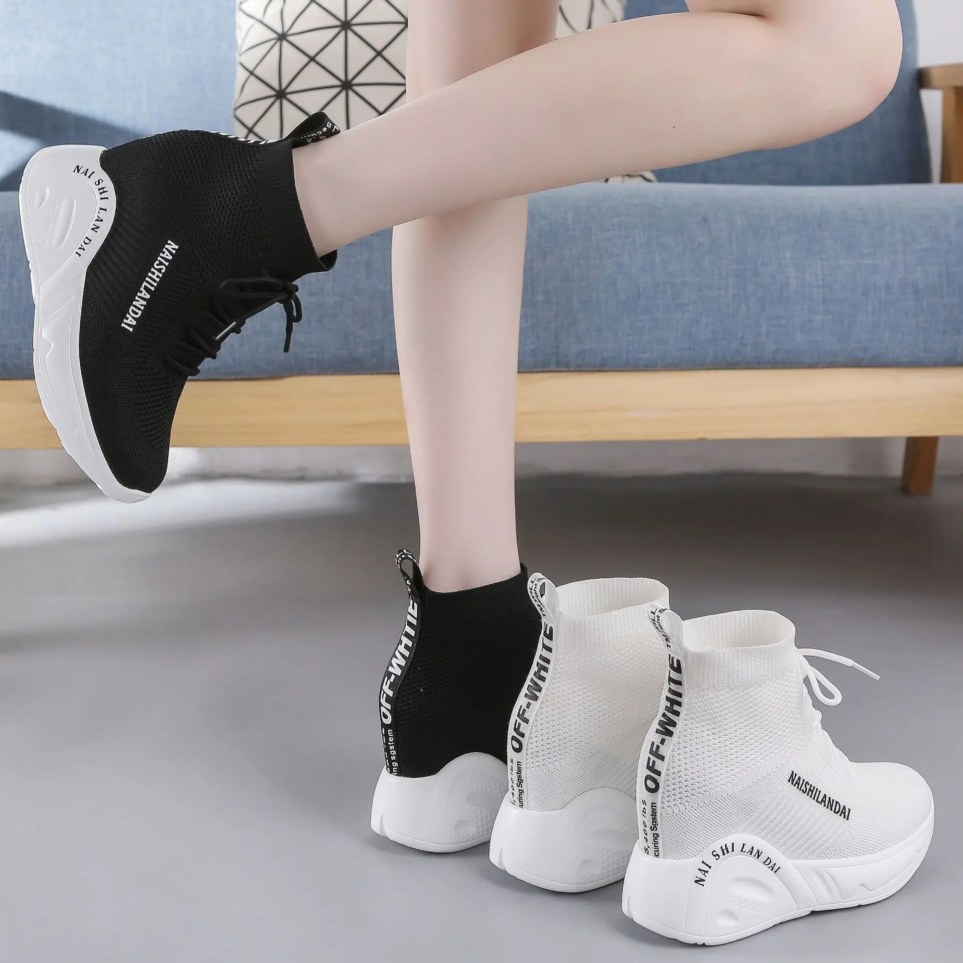 

Athletic Shoes Women's 2019 New Style Dad Shoes Thick Bottomed Elevator WOMEN'S Shoes Casual Breathable Short Boots Socks Shoes