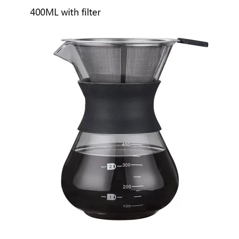 400ml with filter Термостойкий стеклянный кофейник с фильтром из нержавеющей стали ручной влагоотделитель кофе машинка емкость для совместного использования бариста залейте над кофеварка - Цвет: 400ml with filter