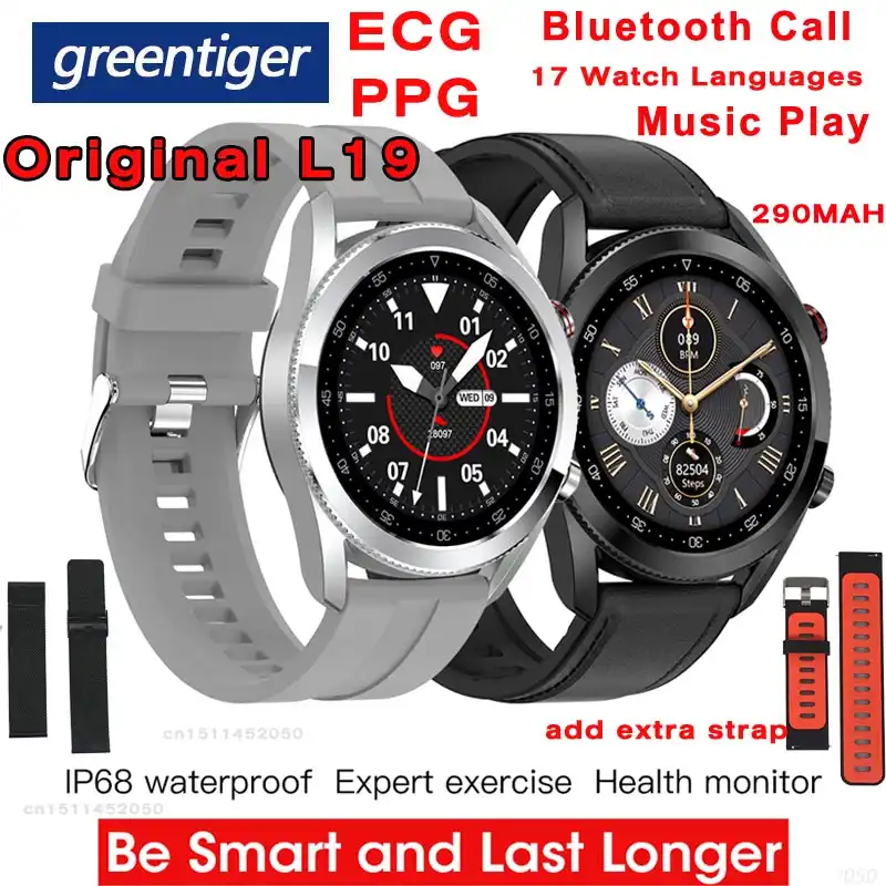 L19スマートウォッチメンズbluetoothコールip68防水ecgppg心拍数血圧モニター目覚まし時計smartwatchpk L8 L13 スマートウォッチ Aliexpress