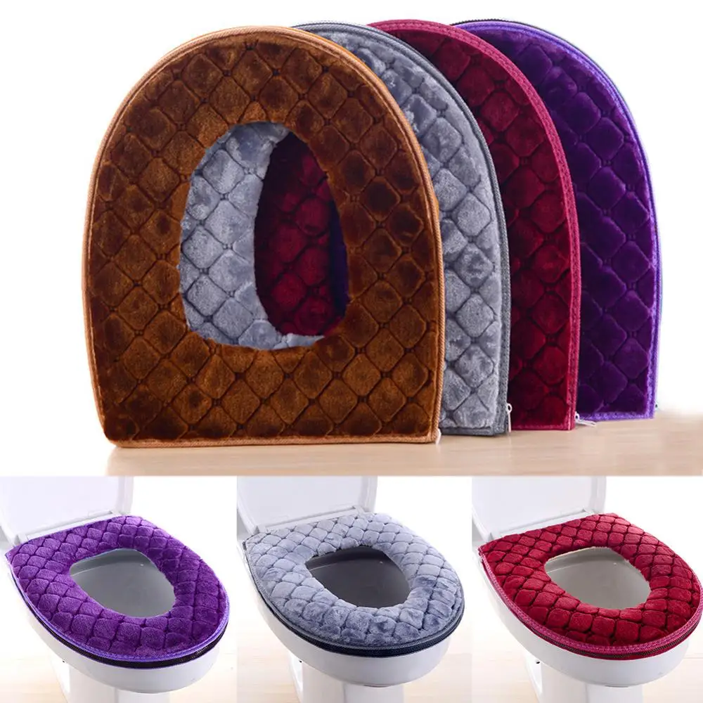 

Household Winter Plush Soft Toilet Seat Pad Cover Toilet Seat Zipper With Handle Winter Keep Warm Bathroom Accessories Washable