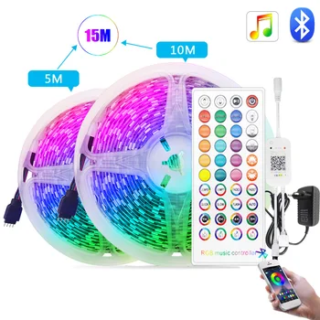 

10M/Roll LED Strip Ligh RGB2835 5050 12V Non-Waterproof 5M Flexible Lighting Tape diode Ribbon Bluetooth/Wifi Controller+Adapter