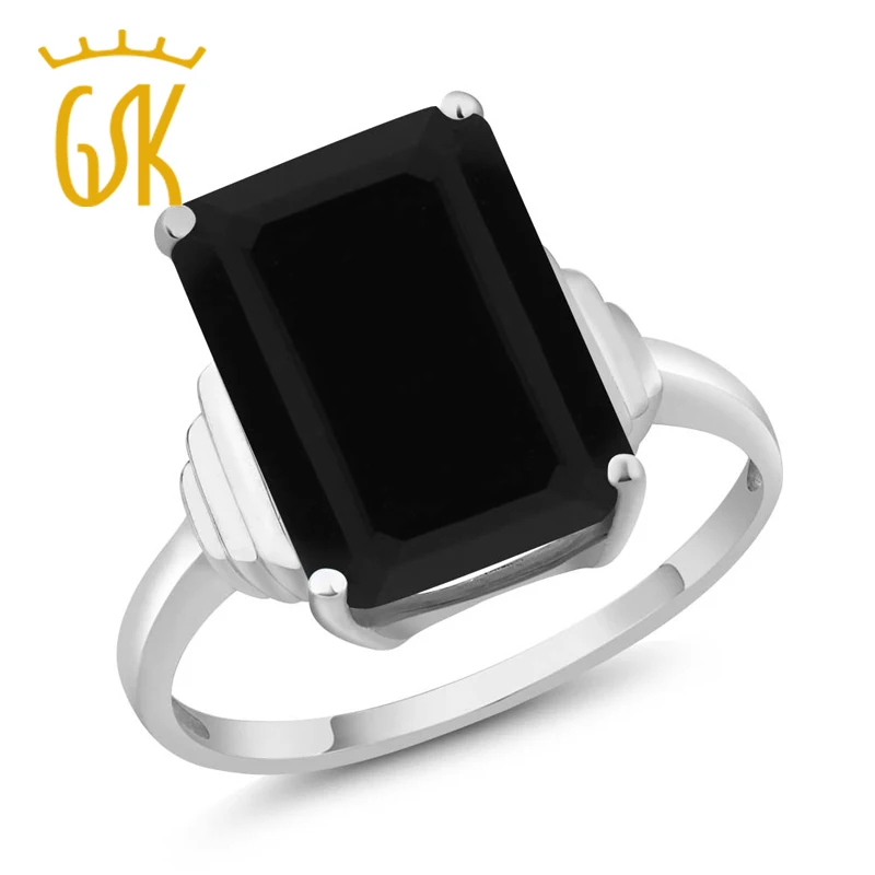 Твердые 925 пробы серебра большой драгоценный камень кольцо 5,00 Ct изумрудная огранка 14x10 мм натуральный черный оникс Для женщин Обручение кольца GemStoneKing