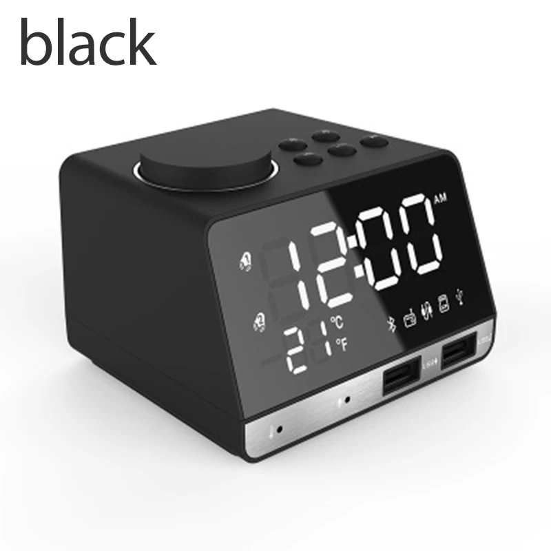 K11 Bluetooth 4,2 радио будильник с динамиком с 2 портами usb светодиодный цифровой будильник домашний декор Повтор Настольные часы - Цвет: Black beauty rules