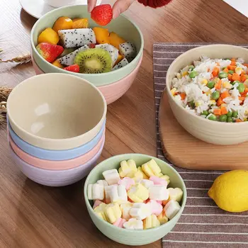 

4 Pcs/pack Cereal Bowls Wheat Straw Fiber Lightweight Bowl Can Be Use On Dishwasher & Microwave For Rice Soup Bowls
