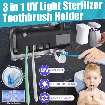 

1 Set UV Sterilizer Toothbrush Holder Solar Energy Automatic Toothpaste Squeezers Dispenser Wall-mounted Bathroom Accessories