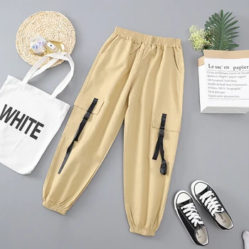 

Women Harajuku BF High Waist Harlan Winter Fur Ribbon Pants Women's Autumn Spring Sweatpants Women Loose Cargo Pants