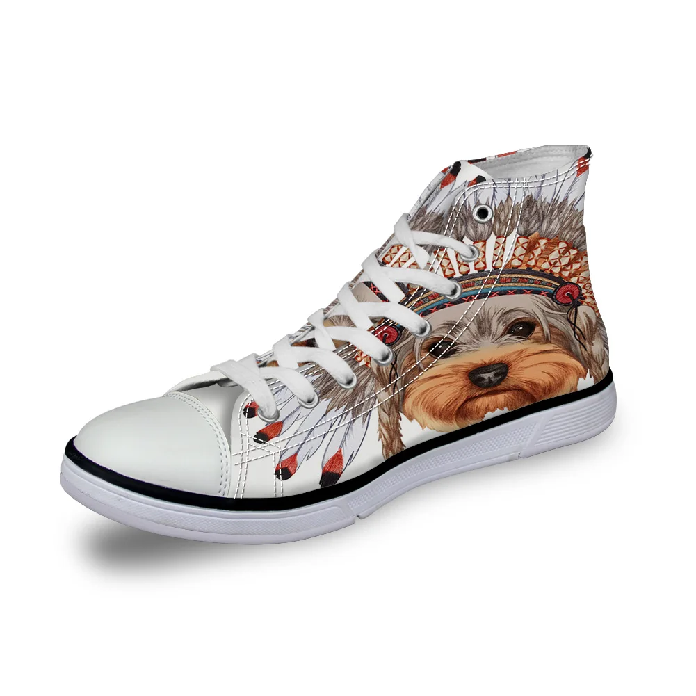 

WHEREISART Women Canvas Shoes Indian Chief Dog High Top Flats Unisex Vulcanized Shoes Female Casual Shoes Sneakers