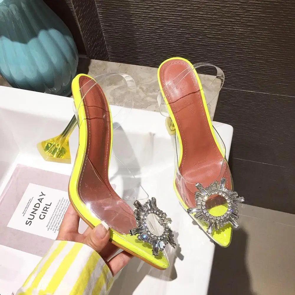 Yellow PVC Transparent Women Sandals Crystal Pointy Toe High Heels Shoes Woman Perspex Spike Heel Pumps Drop Ship | Обувь