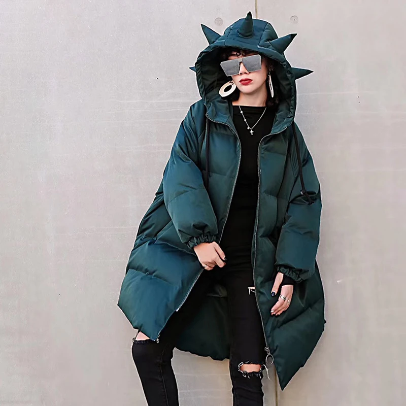 TWOTWINSTYLE Лоскутные ленты хлопок расходы женский с капюшоном длинным рукавом теплый толстый миди женские парки Пальто зима
