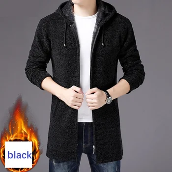 

male Autumn winter plus velvet thick long coat men hooded Slim sweaters man fashion solid color tide jacket 1029
