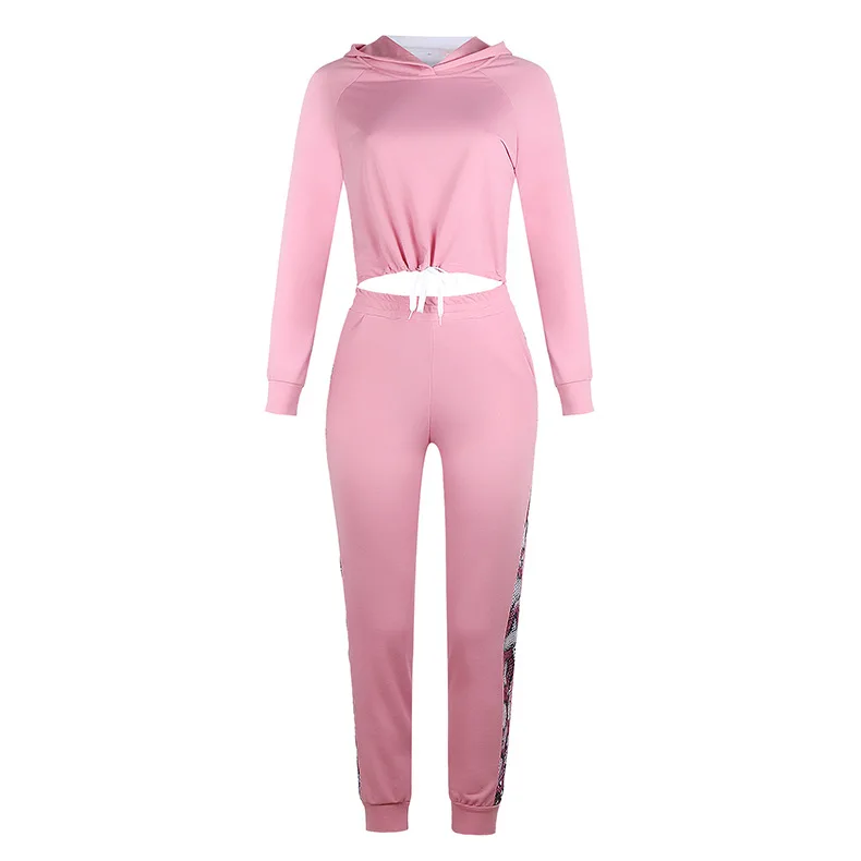 Модные толстовки conjuntos de mujer, укороченный топ и штаны, Женский комплект 2 шт., змеиный принт, Лоскутные Спортивные костюмы, женский комплект