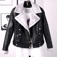 Новые зимние женские пальто из искусственной овчины, Толстая теплая куртка из искусственной овечьей кожи, черная мотоциклетная верхняя одежда на молнии