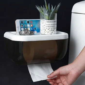

Toilet Paper Holder with Ashtray Plastic Wall-mounted Waterproof Paper Box Punch-free Napkin Case Bathroom Kitchen Accessories