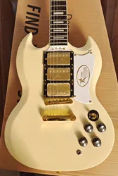 SG – guitare électrique blanc crème, corps en acajou, touche en bois de rose, accessoires dorés, en stock, livraison rapide et gratuite 