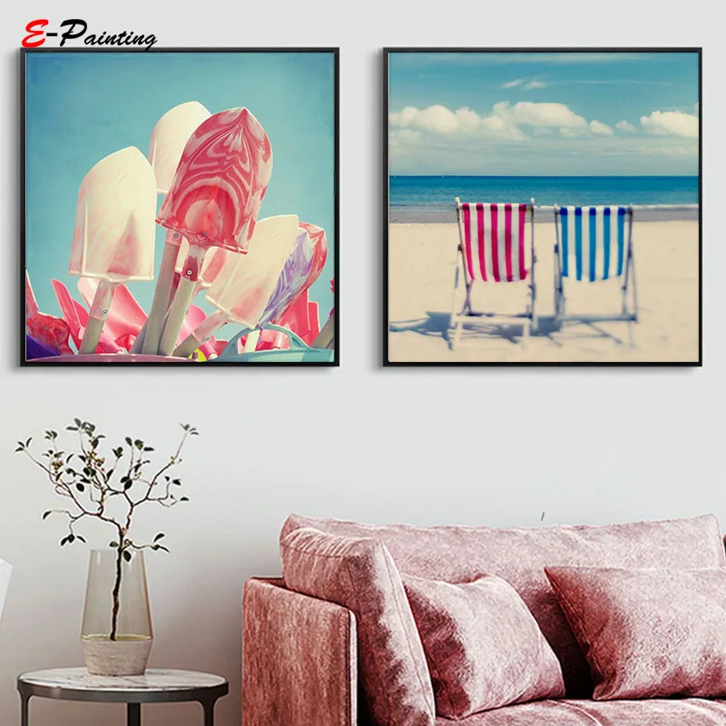Современное настенное искусство прибрежный пляжный дом морской пастельный