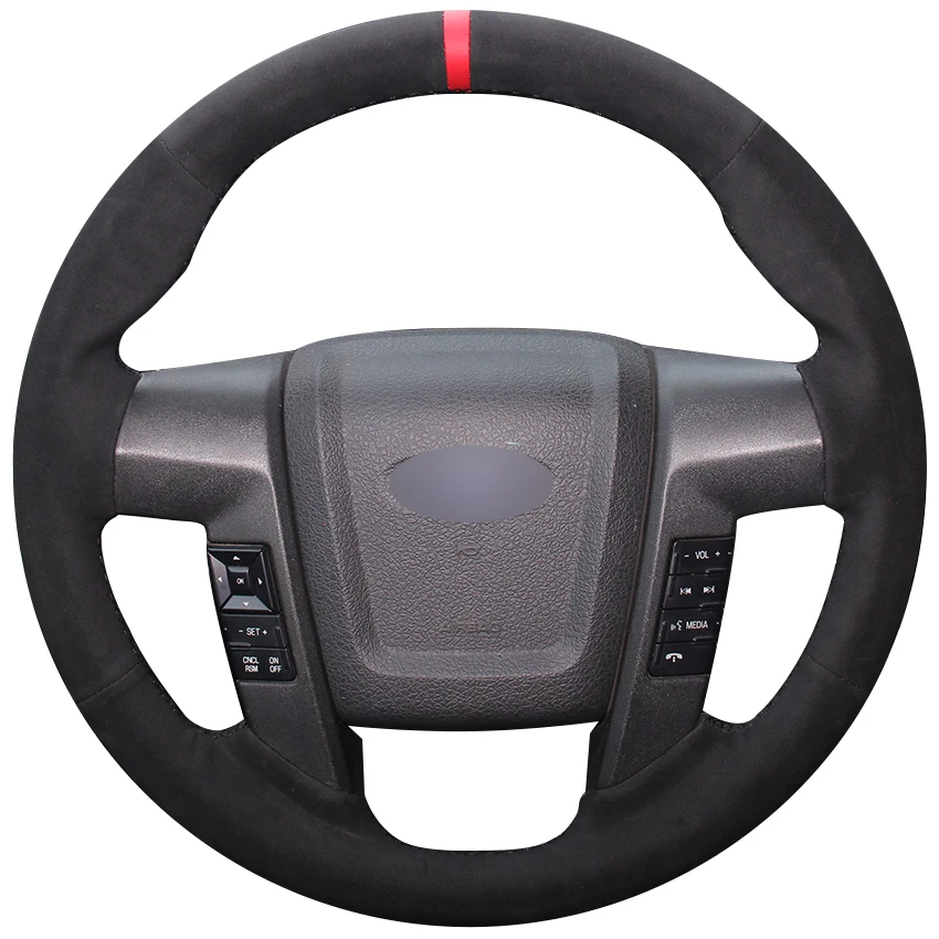 Черный замшевый красный маркер чехол рулевого колеса автомобиля для Ford F150 F-150