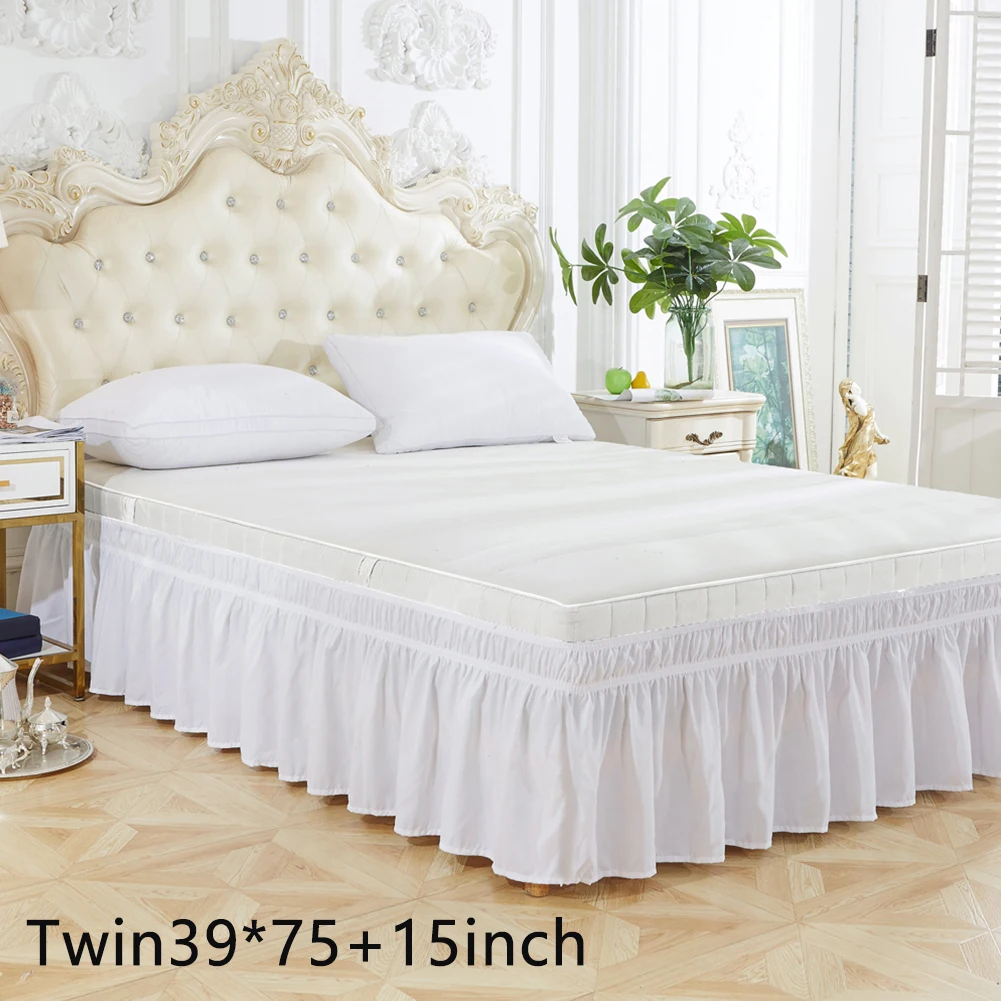 Трехсторонняя Свадебная Пылезащитная одноцветная кровать для спальни, юбка для отеля, без поверхности, украшение для дома, двойная королева, с эластичными оборками, легкая посадка - Цвет: Белый