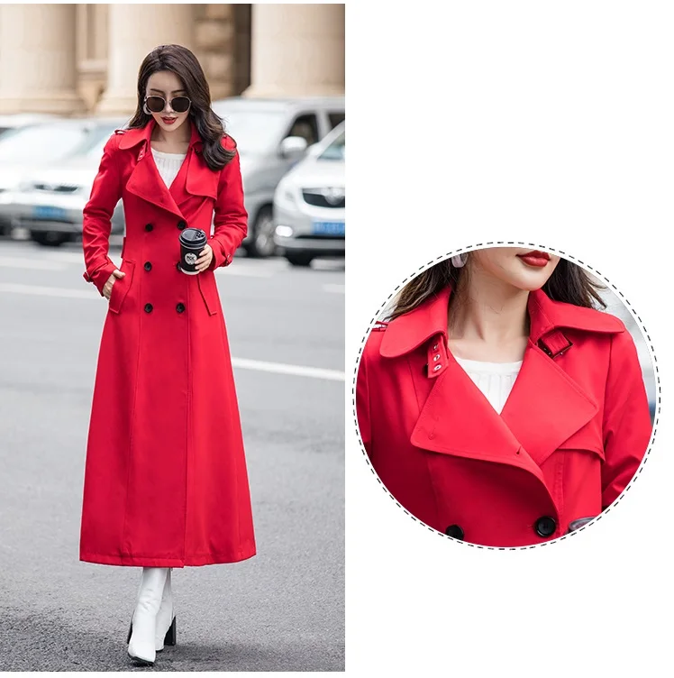 High quality windbreaker female Korean autumn new women's waist slimming windbreaker over the knee coats slim long coat women's