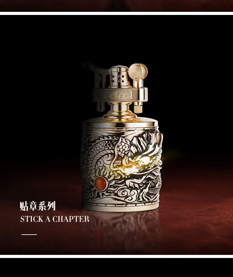 Big Size Metal With Leather Gasoline Cigarette Lighter Grinding Wheel Metal lighter Inflatable Tobacco Kerosene Carving Lighter