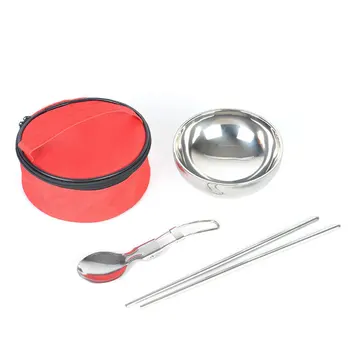 

Picnic Portable Stainless Steel Spoon Chopsticks Tools Hiking Outdoor Tableware Set With Bag Travel Folding Camping Cutlery Bowl