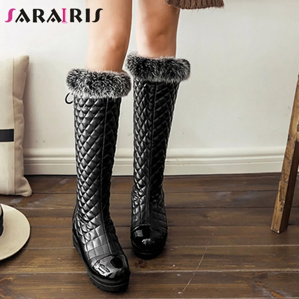 

SARAIRIS New Fashion Big Size 33-42 Women Fur Boots Height Increasing Non-slip Waterproof Shoes Woman Casual Winter Warm Boots