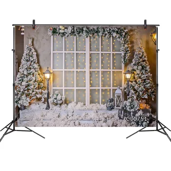 

LB Polyester & Vinyl Christmas Snow Scene Window Christmas Tree Lamppost Photography Backdrops Studio Backdrop Fabric Backdrops