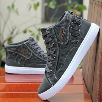 

Spring MEN'S Canvas Shoes Students Hight-top Korean-style Breathable Deodorizing Solid Color Shoes cheap shoes mens