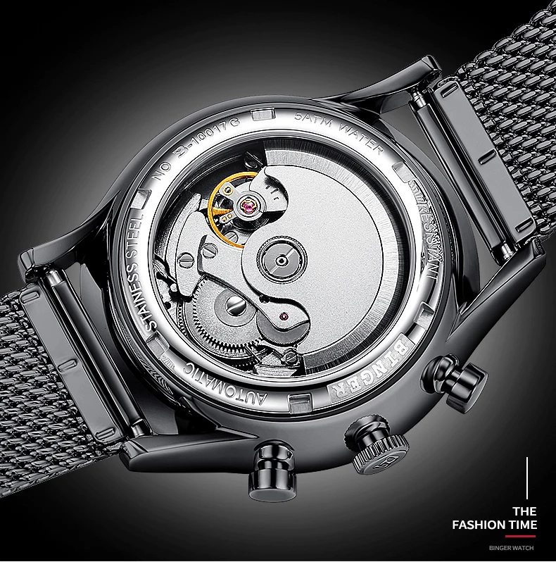 Швейцарские BINGER часы Мужские автоматические механические Роскошные Брендовые мужские часы сапфировые светящиеся многофункциональные водонепроницаемые B-10017G