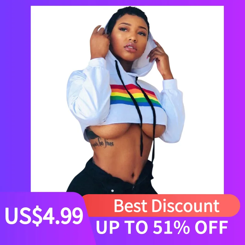 

Women's crop top sweatshirt and hoodie Striped Printed hoody sweatshirts long sleeve pullover hoodies women poleron mujer 2019