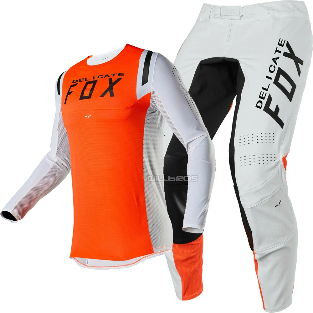 Оранжевый Delicate Fox MX ATV 360 Flexair Redr мужские MX Offroad Пламя Красный Джерси Брюки вентилируемые взрослые шестерни комбо - Цвет: Оранжевый
