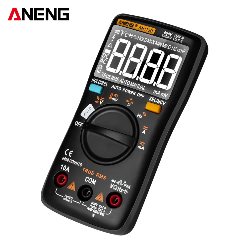 ANENG AN113D ЖК-цифровой мультиметр 6000 отсчетов Электрический измеритель Транзистор тестер автоматический ранг AC/DC напряжение процесс калибратор