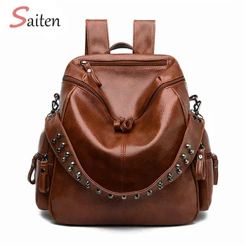 

Female Rivets Backpack Fashion Women Backbag Large Capacity School Bags For Women women backpack purse pu leather backpack