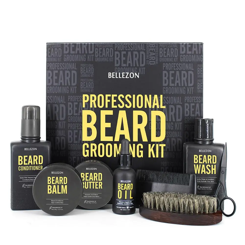 

8PCS Beard Care Set Beard Kit With Portable Metal Gift Box Cleaning Nourish Care Tools For Outdoor Travel Business Camping