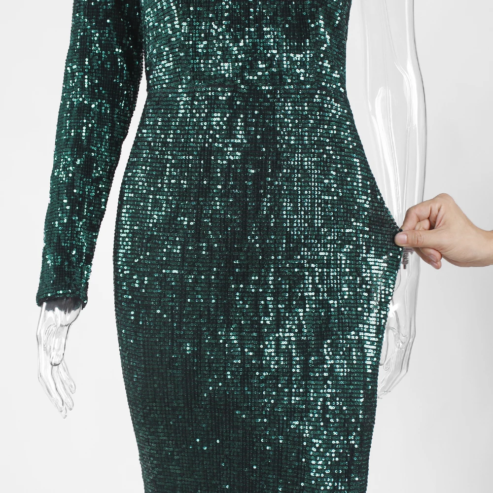 Расшитое блестками платье макси с одним рукавом элегантное облегающее платье на одно плечо длиной до пола платье русалки темно-синее зеленое серебряное