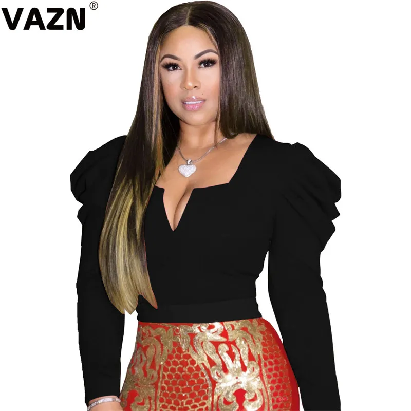 VAZN New Arrival Young Lady Of Note Sexy Untidy Office Mature Age Fashion Solid Strapless Full Sleeve Regular Women Slim Tees - Цвет: Черный