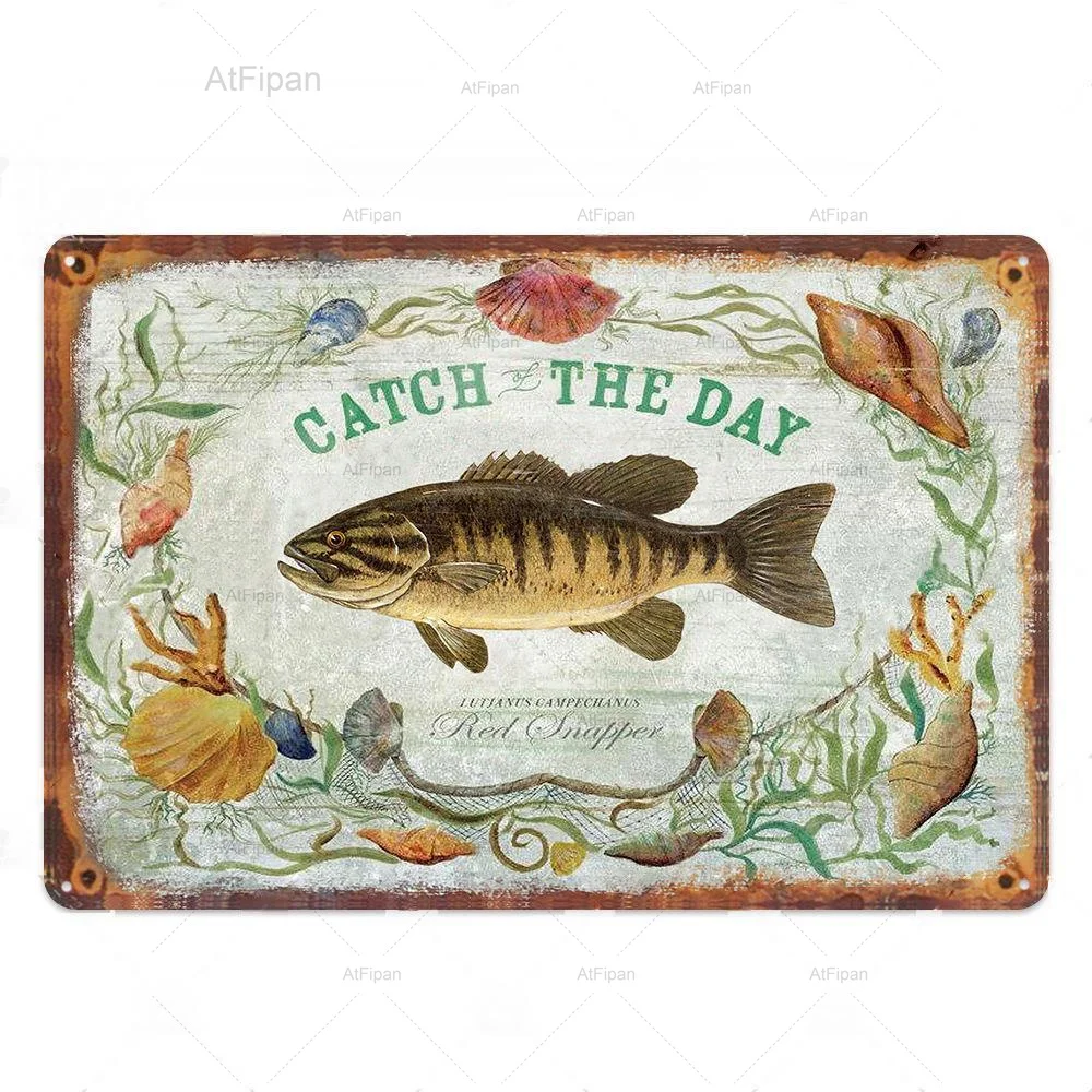 Fishing Decor Vintage Tin Sign Retro Metal Sign Wall Decor for Lake House Cabin  Fishing Gift Metal Plate