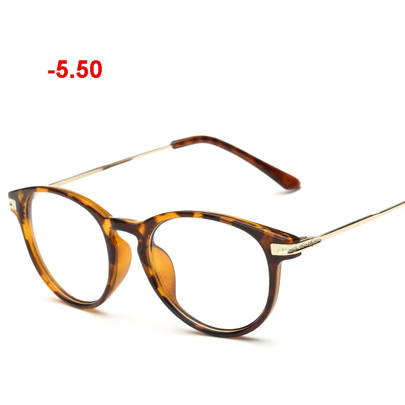 leopard -5.50 Круглые очки в металлической оправе для женщин и мужчин, оптические очки для близорукости с диоптрией-0,5-1-1,5-2-2,5-3-3,5-4-4,5-5-6 - Frame Color: leopard -5.50