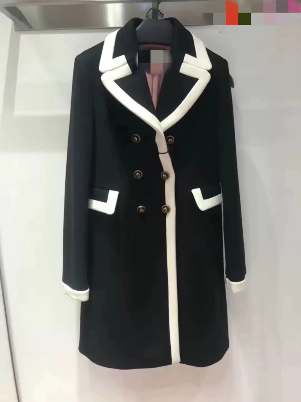 

New big size long coat coat in black and white color matching wool coat