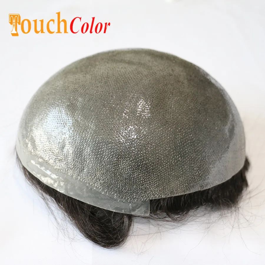 

Silicon Pu Men Toupee 0.12mm Skin Base Mens Wig Remy Hair Replacement System India Human Hair Man Toupee Hairpiece Male Wig