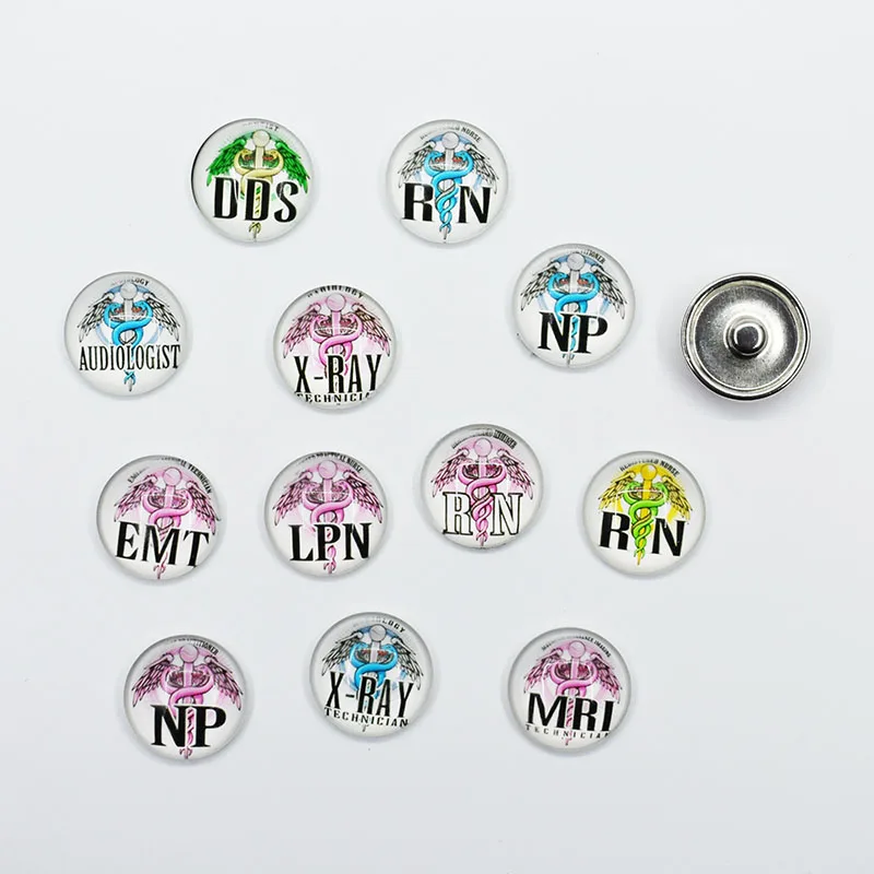 

20PCS Mixed Glass Snap Button Jewelry RN NP LPN Nurse For DIY 18MM Button Snap Bracelet Necklace Jewelry