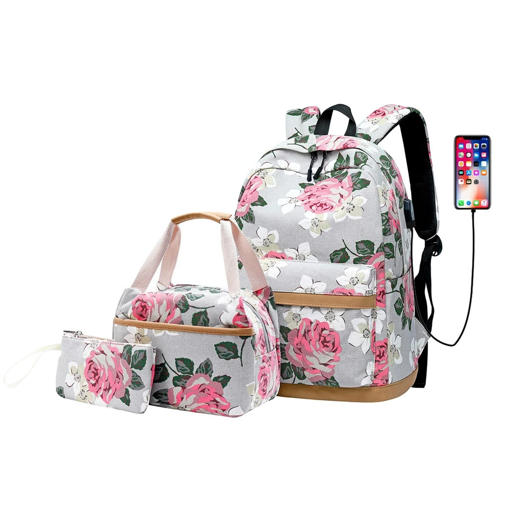 Aelicy женские рюкзаки из искусственной кожи, школьные сумки для девочек-подростков, дорожная сумка с цветочным принтом, новая женская сумка на плечо, комплект из 3 предметов, сумка 1012