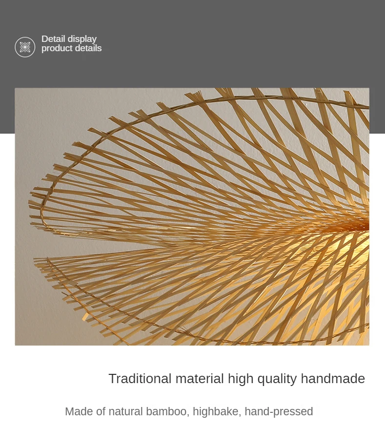 Chinese Style Bamboo Woven Wicker Pendant Lights Natural Rattan Shade Cap Hanging Lamp Restaurant Hotel Bedroom Lighting Fixture