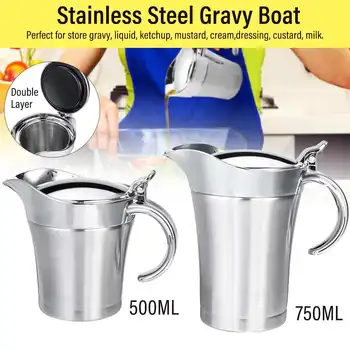 

500ML/750ML Double Layer Stainless steel Jam Pot Juice Gravy Soup Kettle Water Jug Water Bottle For Home Kitchen Restaurant