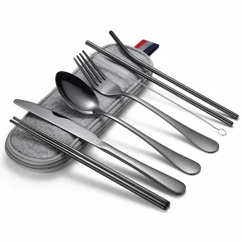 

Black Tableware Set Stainless Steel Cutlery Set Black Cutlery Camping Travel Fork Spoon Knife Dinnerware Set Dropshipping